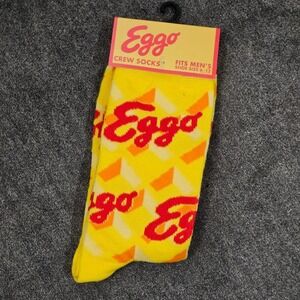 Eggo Crew Socks Fits Mens Shoe Size 6 12 Yellow Red Waffle Pattern NEW